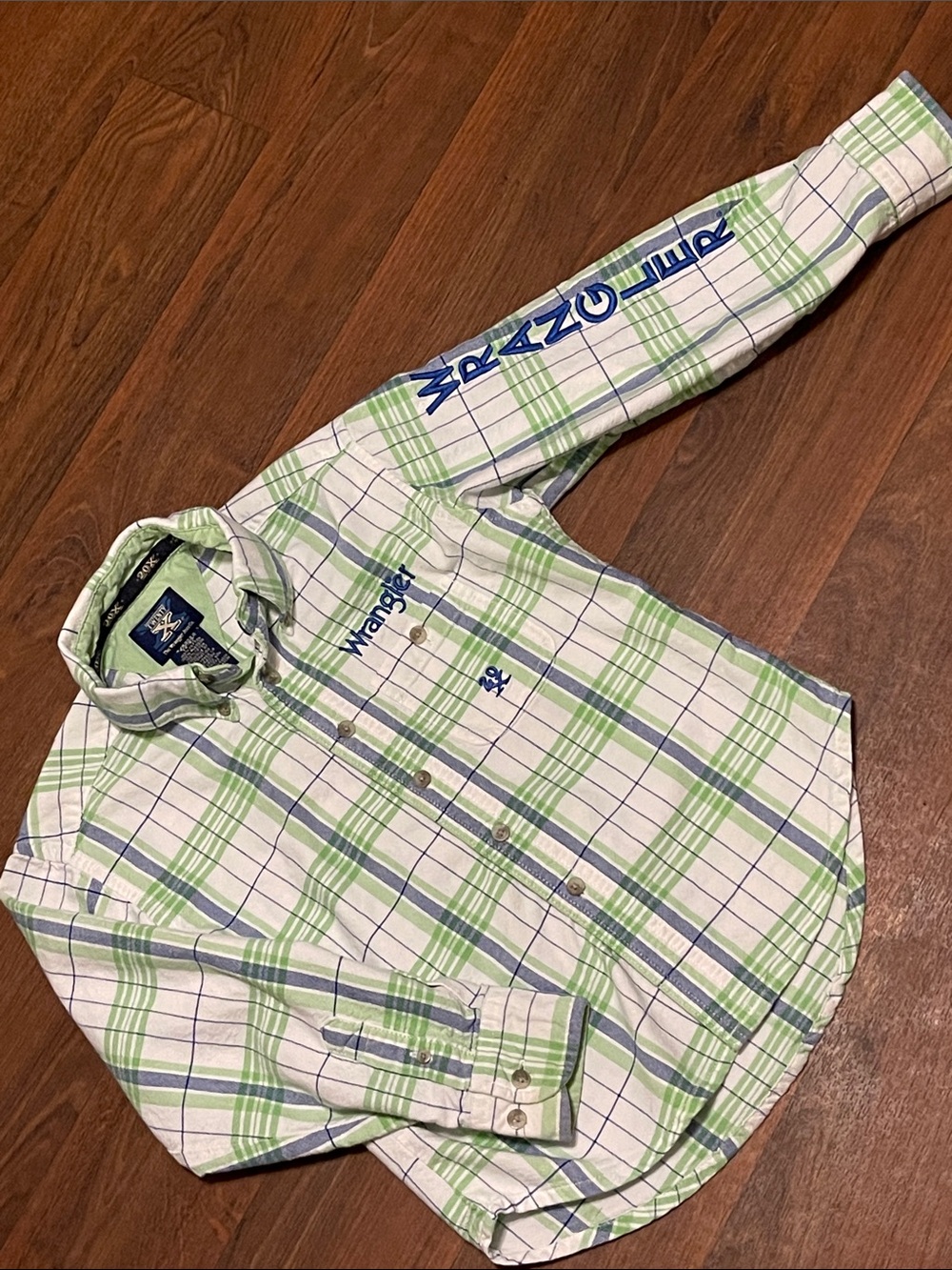 Lil Boys Wrangler 20X Embroidered Sleeve Button Down Western Shirt Size 5-6